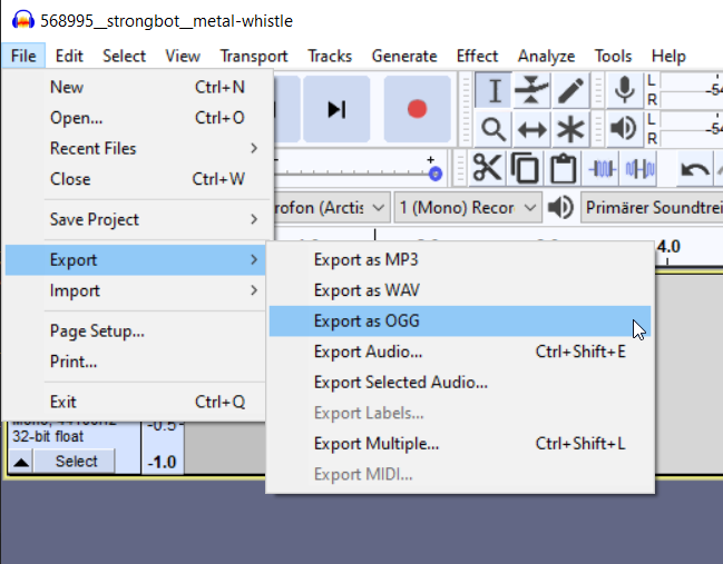 Export als OGG-Datei